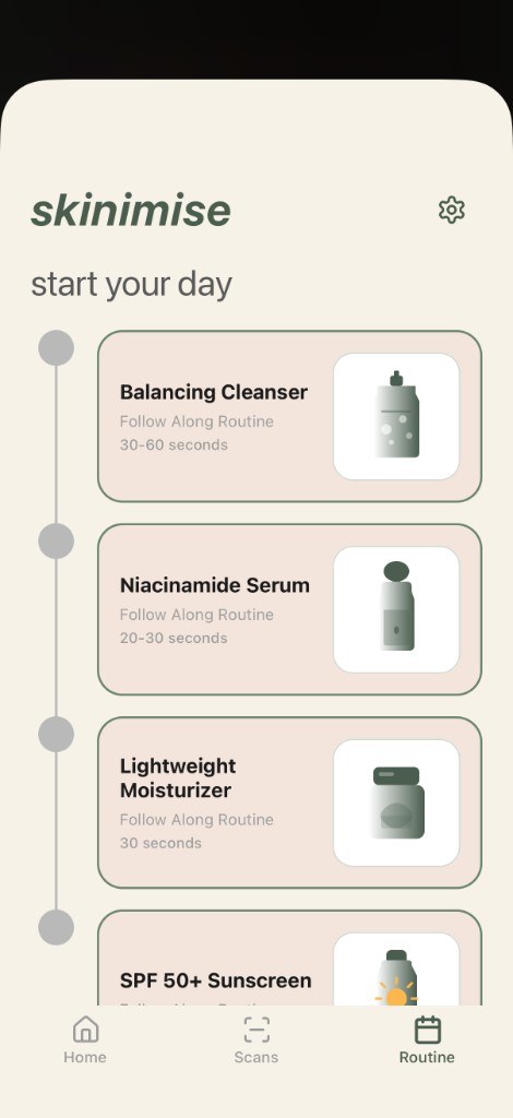 HerMax morning routine with cleanser, serum, moisturiser and sunscreen